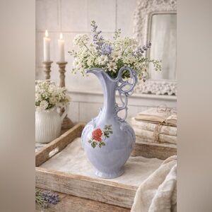 Vintage Style Lavender Pitcher with Red Rose